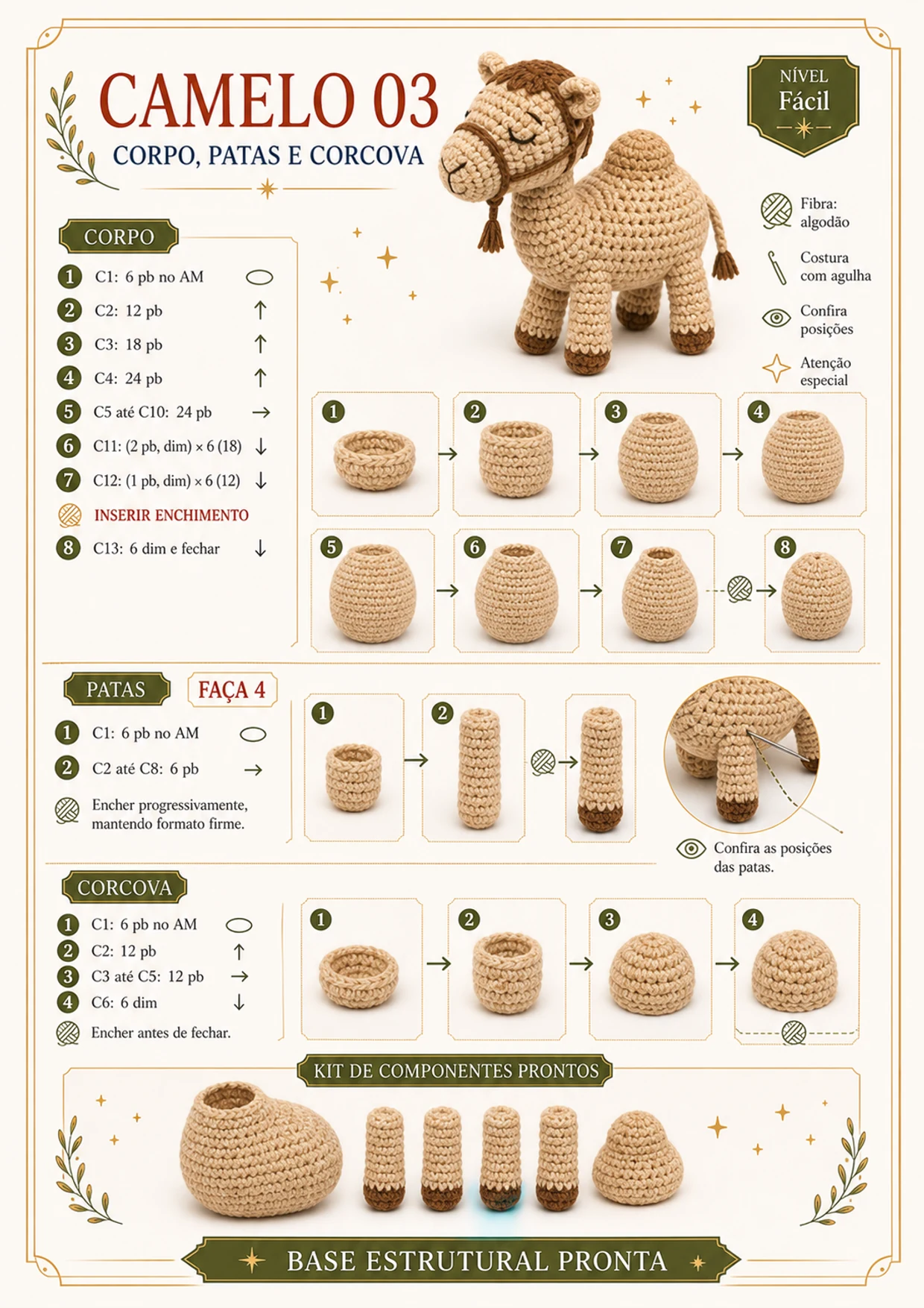 Página do camelo com corpo, patas e corcova