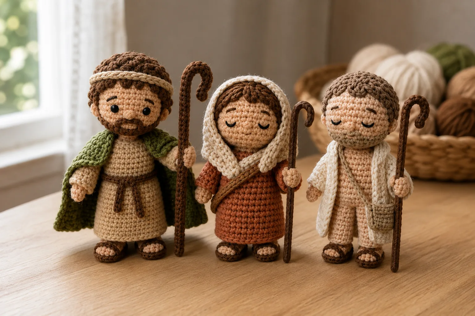 Três pastores em amigurumi