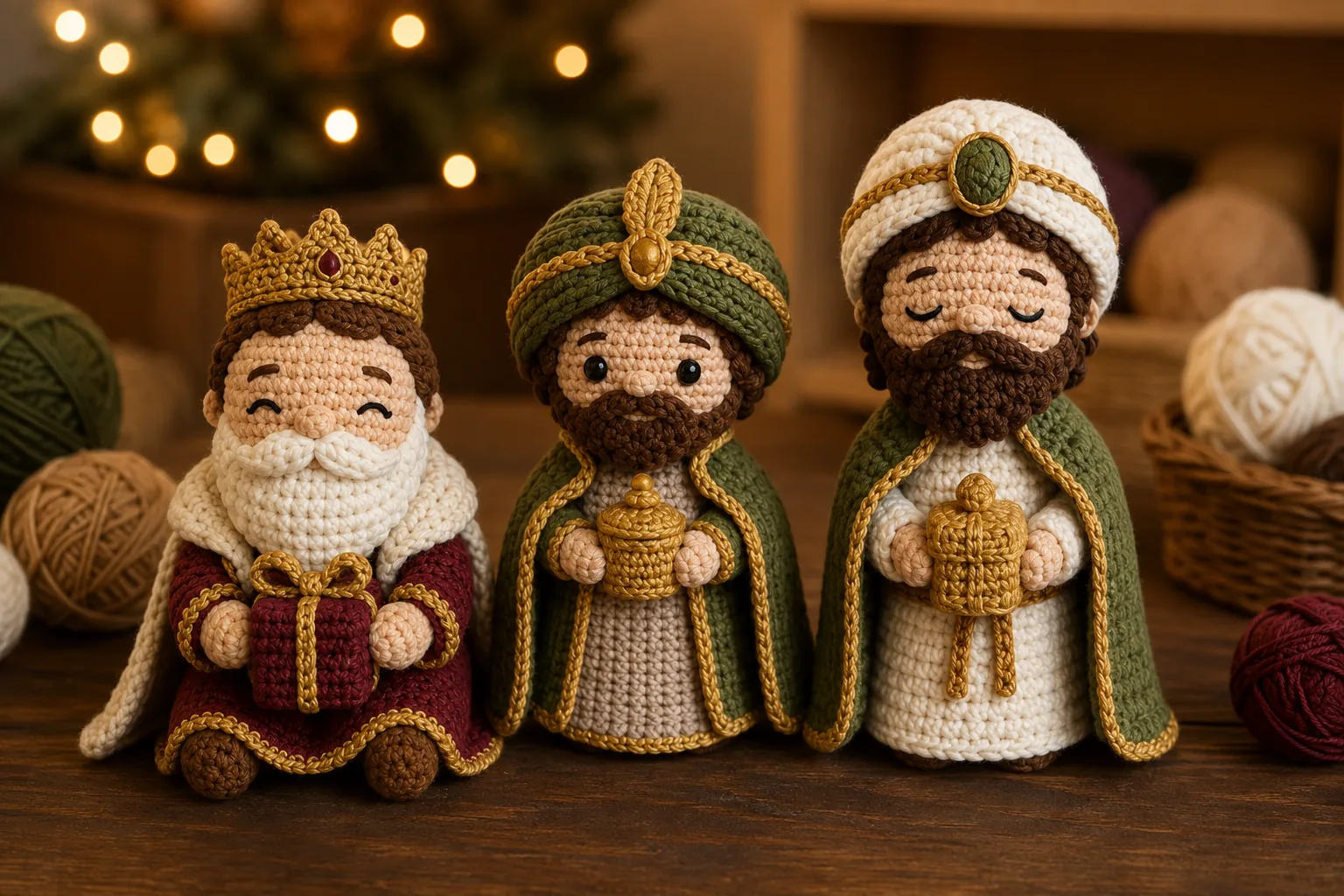 Três Reis Magos em amigurumi
