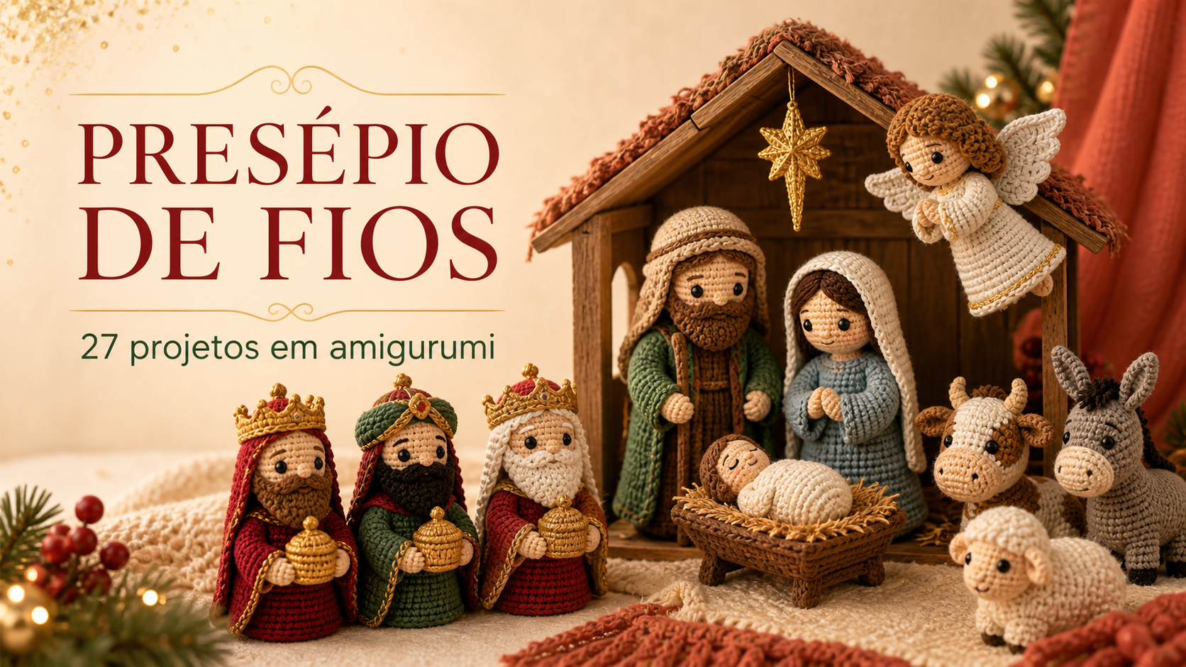Presépio completo com personagens em amigurumi